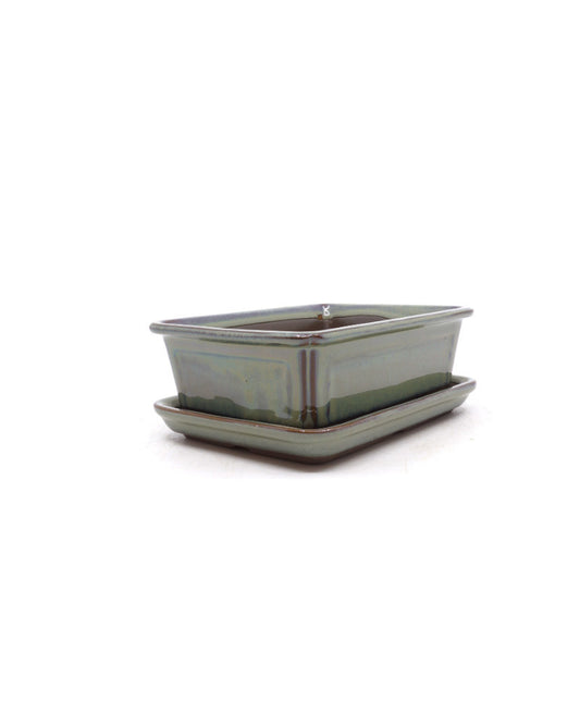 Bonsai pot groen beige rechthoekig 17cm - set