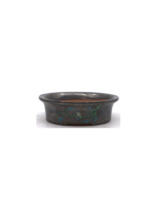 Bonsai pot handgeschilderde vogel ovaal 16cm