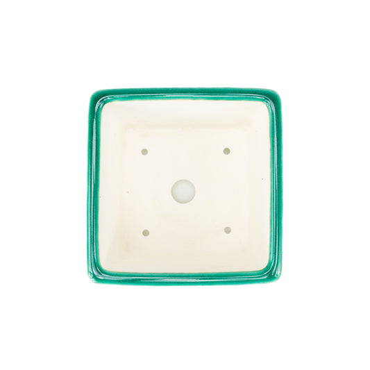 Bonsai Yixing Schale grün Halbkaskade quadratisch 14cm, Höhe 11cm