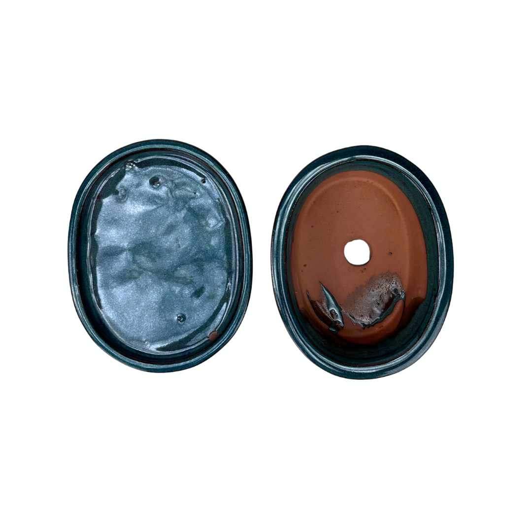 Bonsai-Schale grün oval mit Rand 16 cm - Set