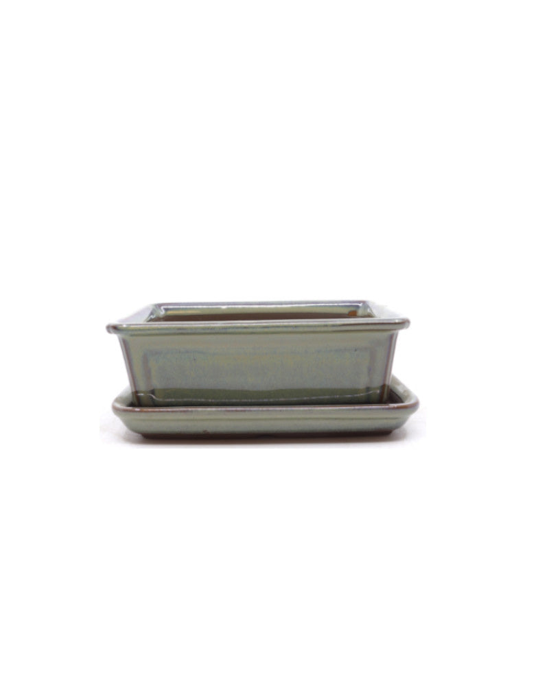 Bonsai pot groen beige rechthoekig 17cm - set 