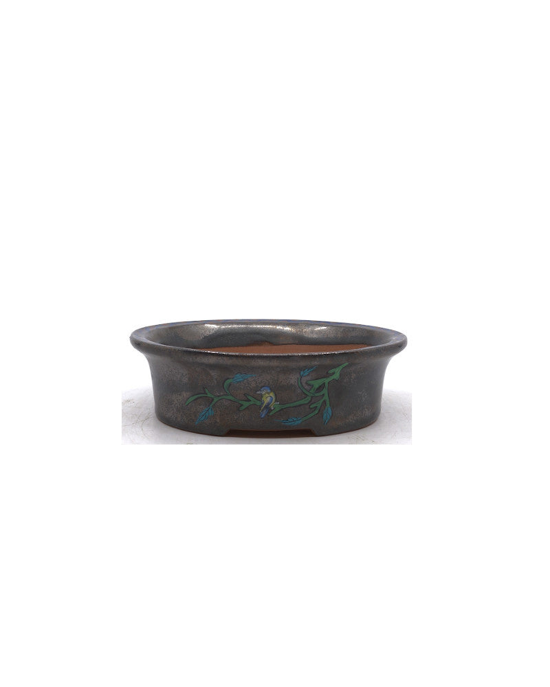 Bonsai-Schale handbemalt Vogel oval 16 cm