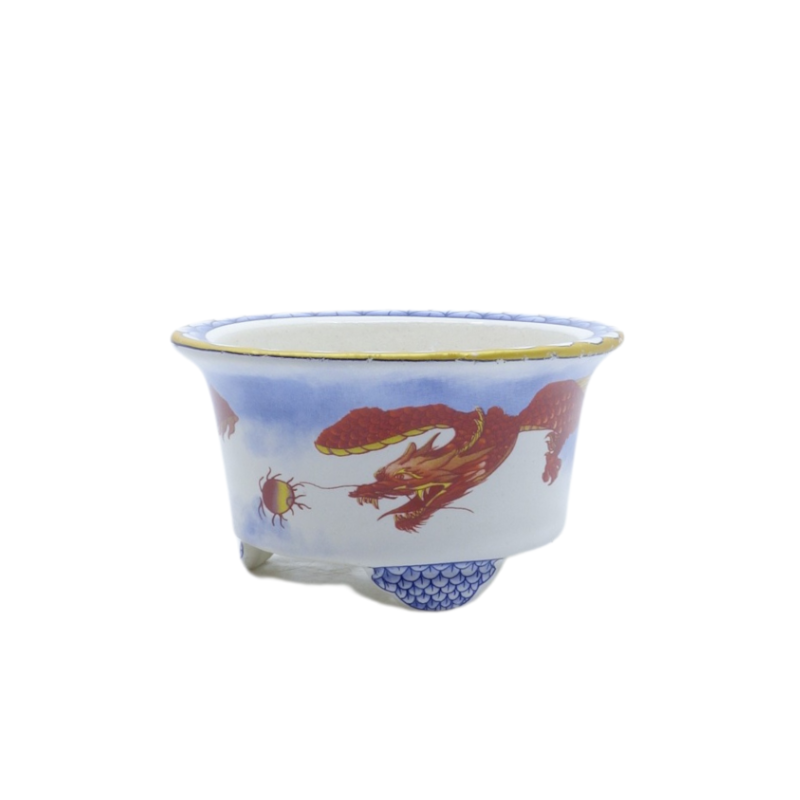 Bonsai-Schale blau rot Drache rund 12 cm