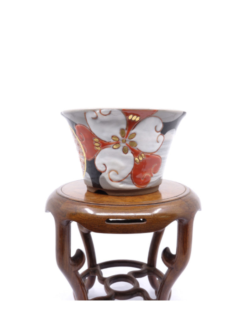 Bonsai-Schale Kutani yaki „Hanakago” handbemalt, mehrfarbig, 12 cm