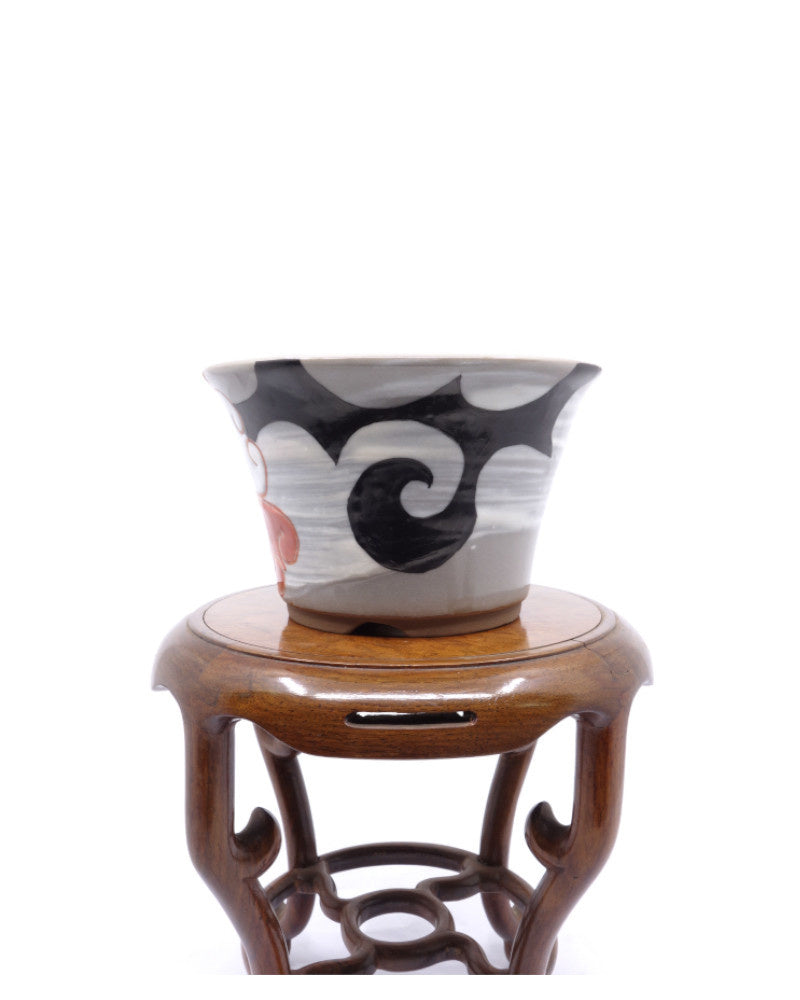 Bonsai pot Kutani yaki 'Hanakago' hand geschilderde multi-kleuren pot 12cm