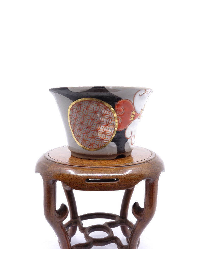 Bonsai pot Kutani yaki 'Hanakago' hand geschilderde multi-kleuren pot 12cm