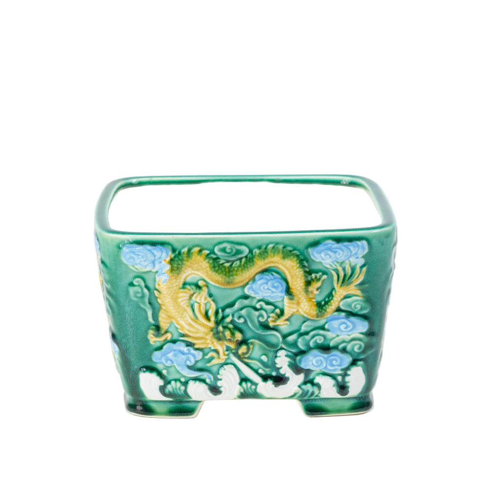 Bonsai pot groen draak vierkant 21cm