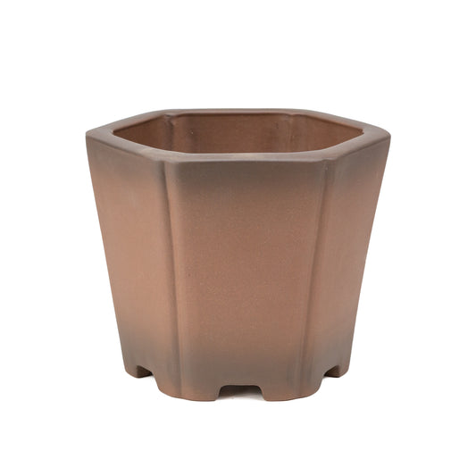 Bonsai Yixing Schale unglasiert Hexagon Kaskade 22 cm, Höhe 19 cm