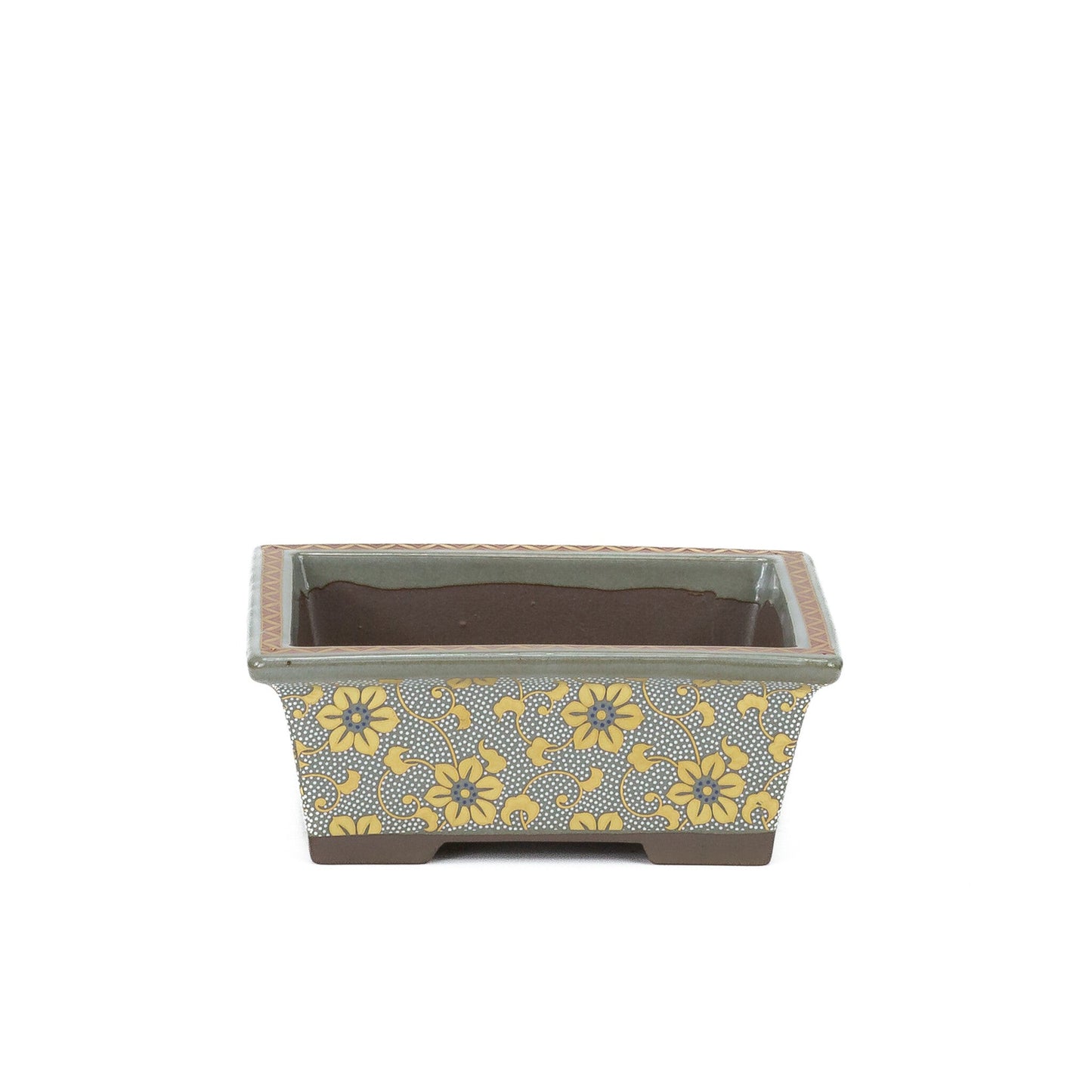 Bonsai pot Kutani yaki 'Shiro-tsubu tetsusen' rechthoekig goud 13cm