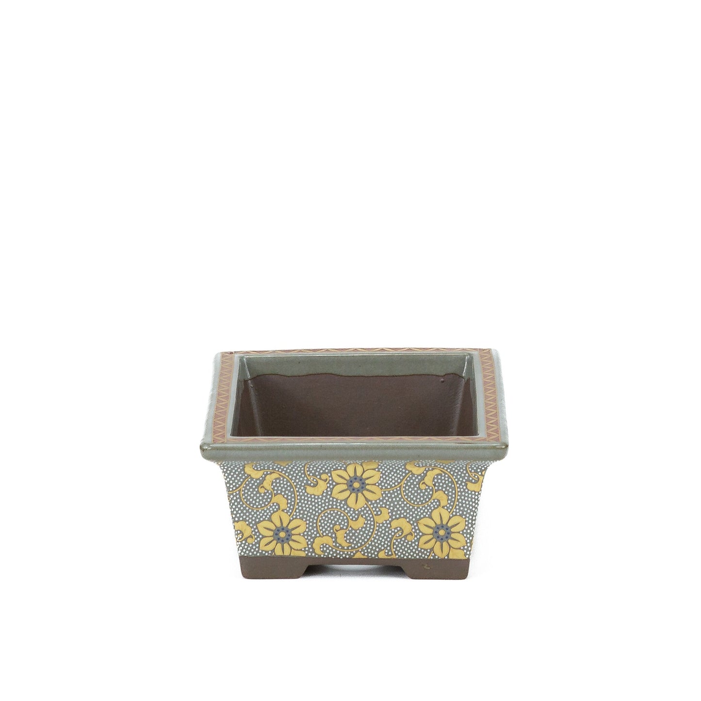 Bonsai pot Kutani yaki 'Shiro-tsubu tetsusen' rechthoekig goud 13cm