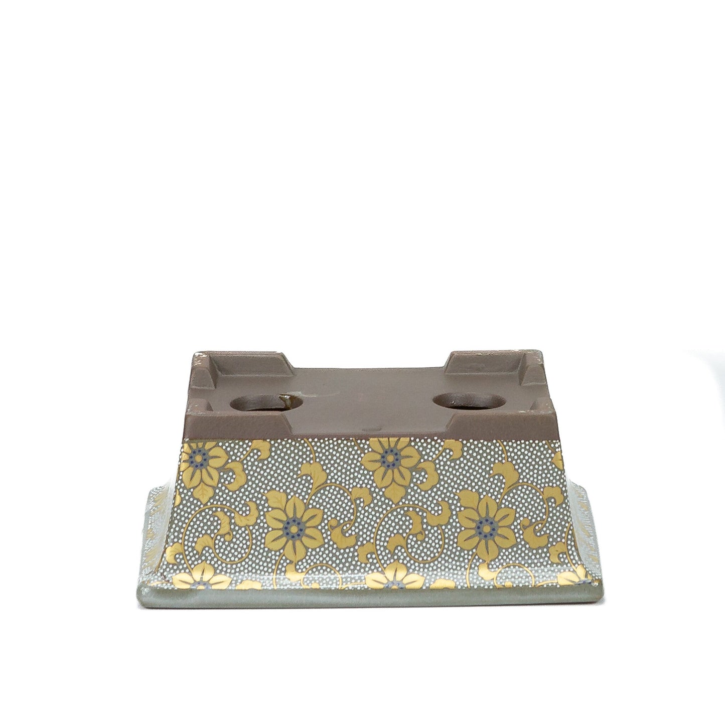 Bonsai pot Kutani yaki 'Shiro-tsubu tetsusen' rechthoekig goud 13cm