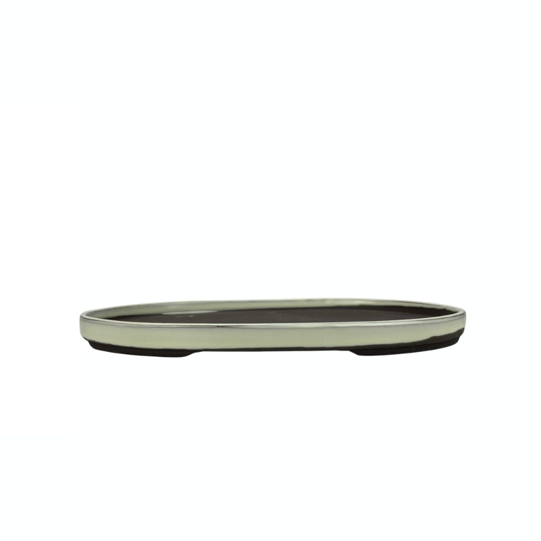 Bonsai-Topf - oval, glasiert, cremefarben (28 cm breit)