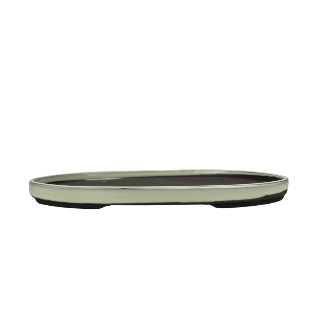 Bonsai-Topf - oval, glasiert, cremefarben (34 cm breit)