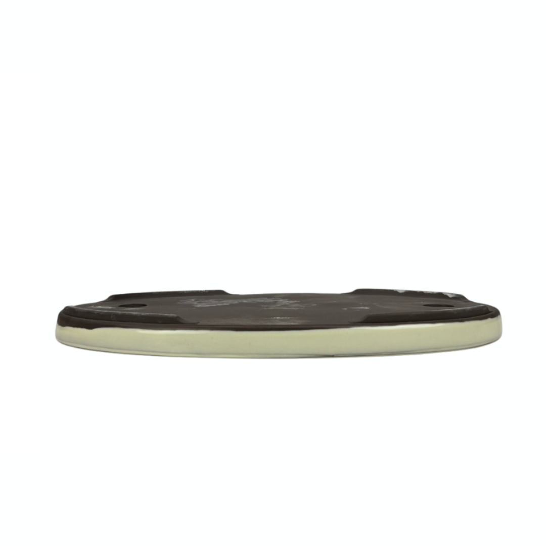 Bonsai-Topf - oval, glasiert, cremefarben (34 cm breit)