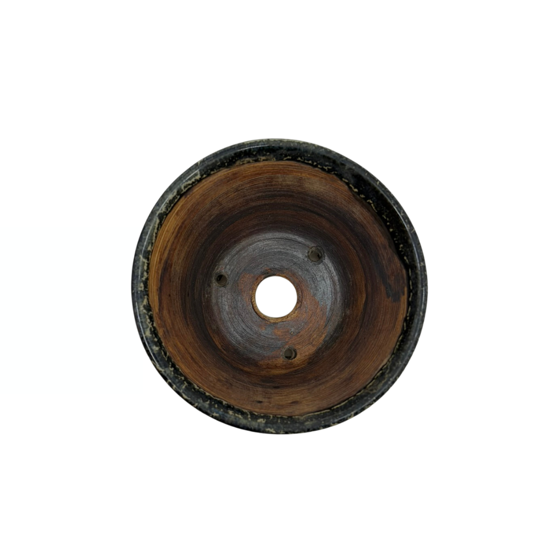 Shohin-Bonsai-Schale schwarz mit Gold René Lecocq 9cm