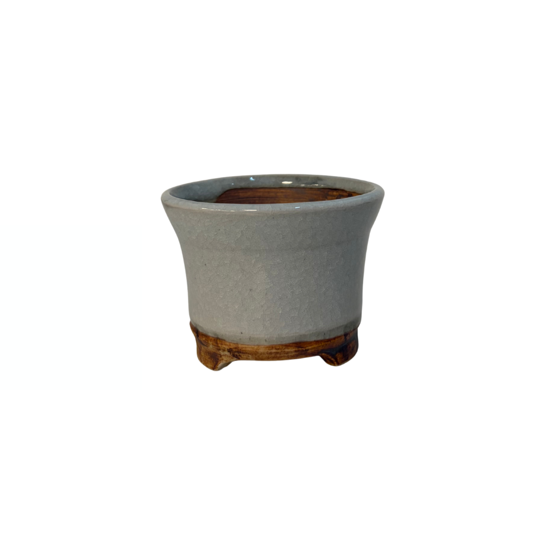 Shohin Bonsai Schale creme mit weichen runden Flecken René Lecocq 9cm