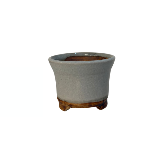Shohin Bonsai Schale creme mit weichen runden Flecken René Lecocq 9cm