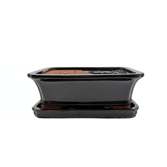 Bonsai-Schale, schwarz, rechteckig, 27 cm – Set