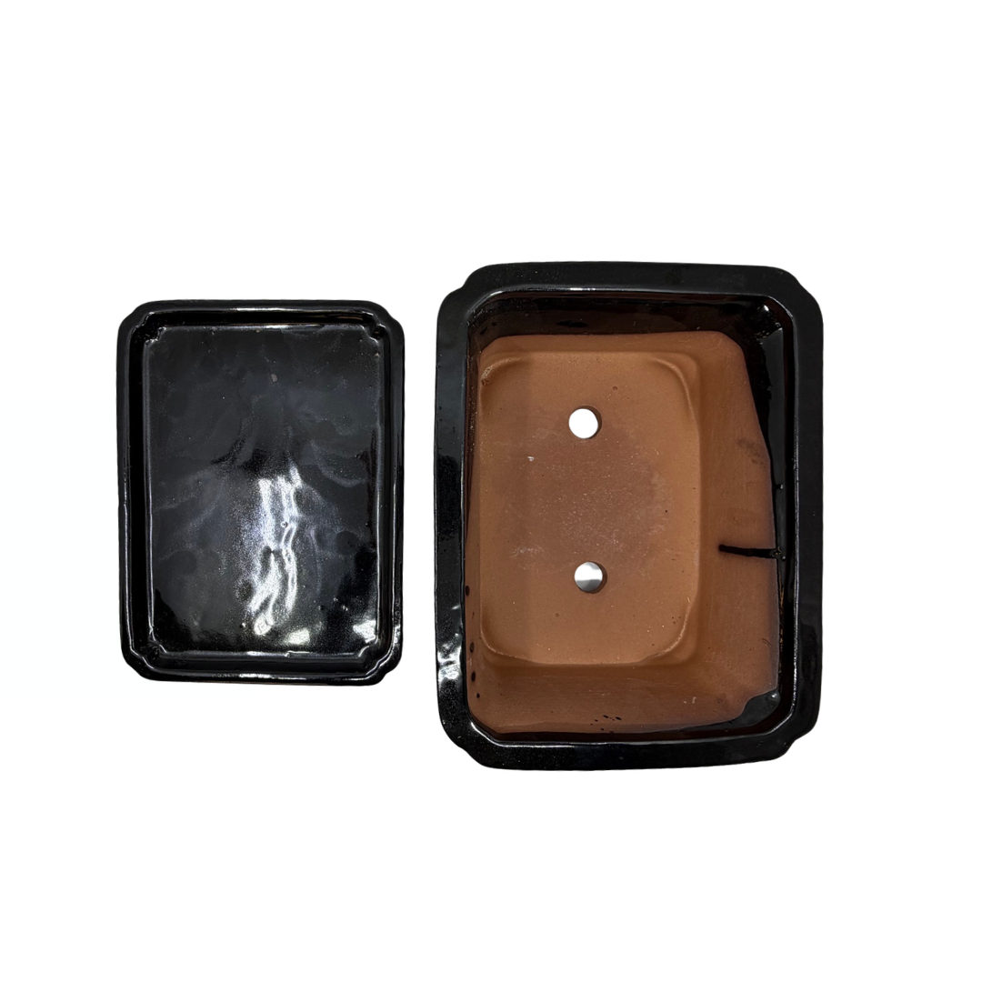 Bonsai-Schale, schwarz, rechteckig, 27 cm – Set