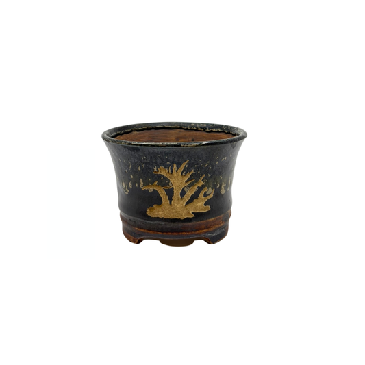 Shohin-Bonsai-Schale schwarz mit Gold René Lecocq 9cm