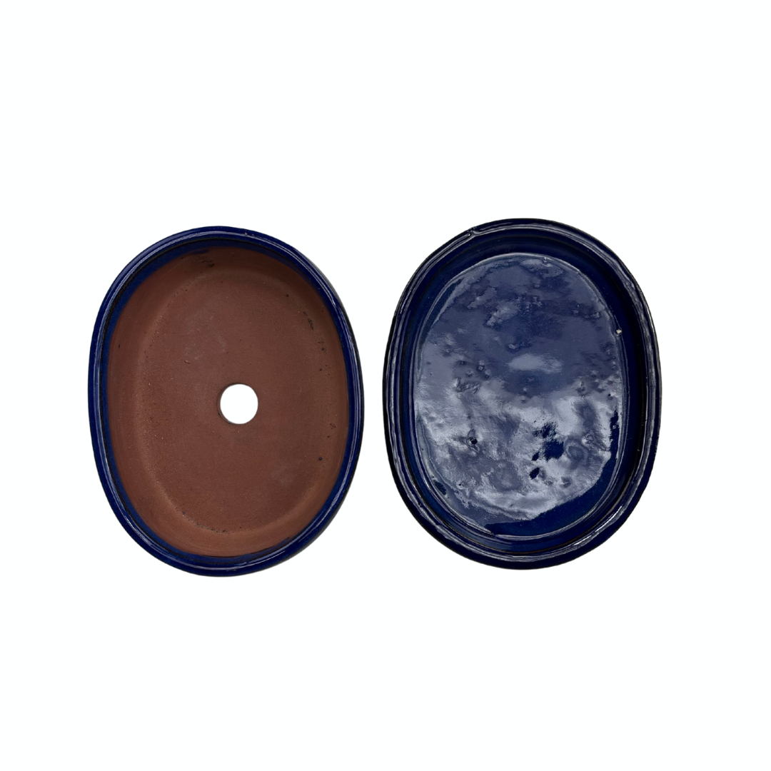 Bonsai-Schale, dunkelblau, oval, 16 cm – Set