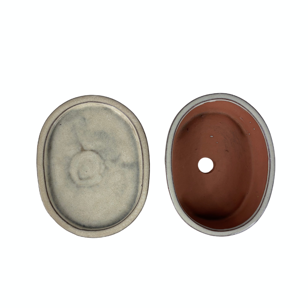 Bonsai-Topf, cremefarben, oval, 16 cm - Set