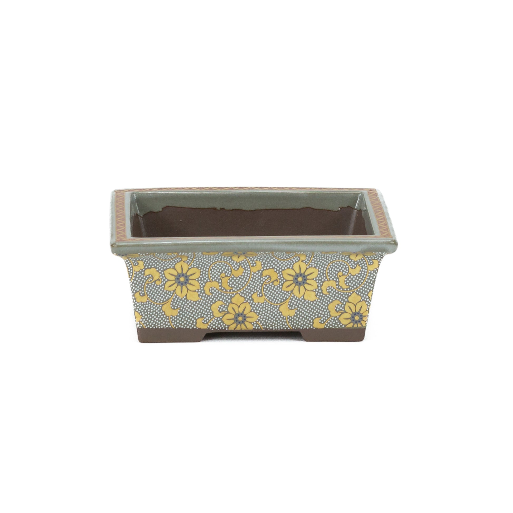 Bonsai-Schale Kutani Yaki „Shiro-tsubu tetsusen” rechteckig gold 13 cm